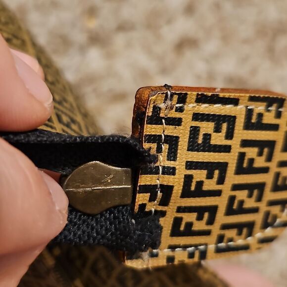 Vintage Fendi Zucchino Canvas Monogram Pouch in Black and Tan - Picture 6 of 10